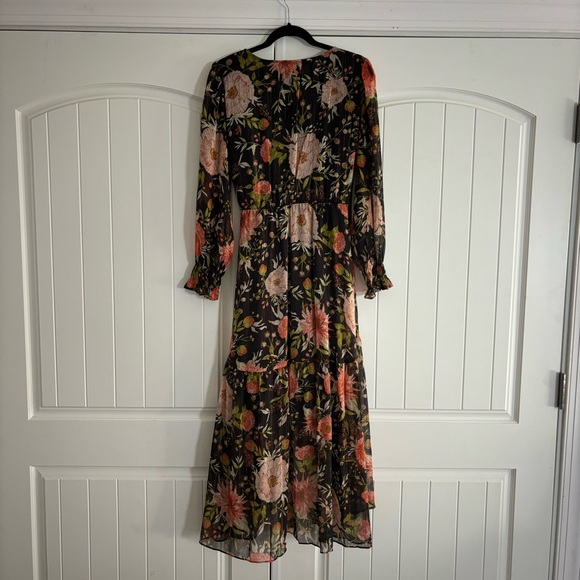 LC Lauren Conrad Floral High-Low Hem Faux-wrap Long Sleeve Maxi Dress Size M - Picture 4 of 10
